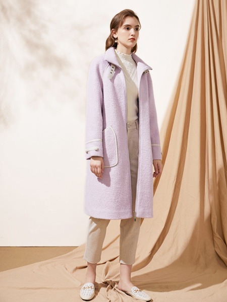 CHICHY女装品牌2020秋冬季紫色中长款外套