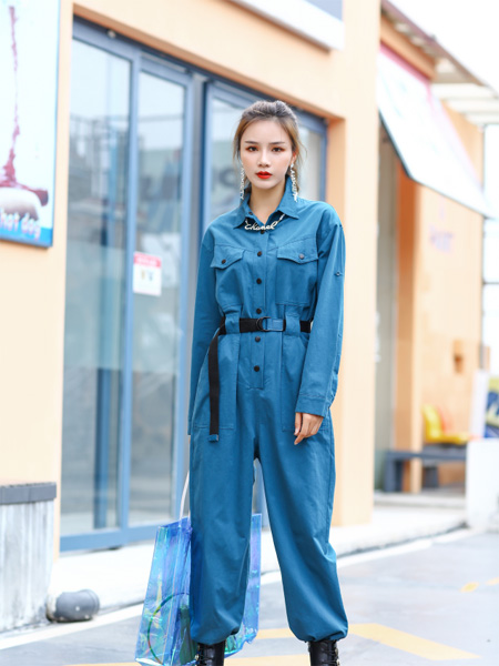领卉女装品牌2020秋季蓝色时尚连体衣