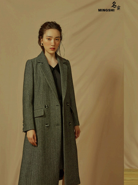 名实女装品牌2020秋季深灰色西装外套中长款