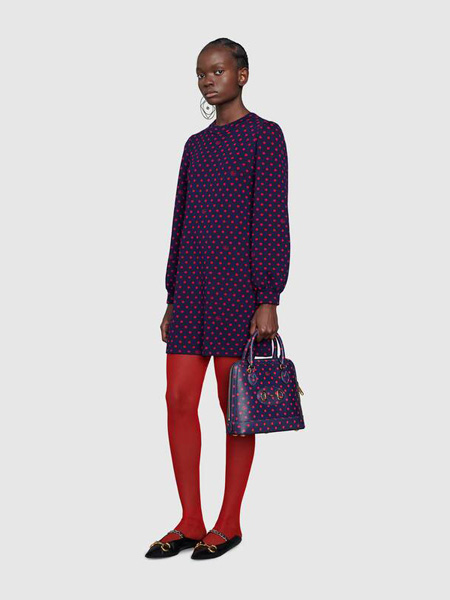 Gucci古驰女装品牌2020秋季波点和双G羊毛连衣裙