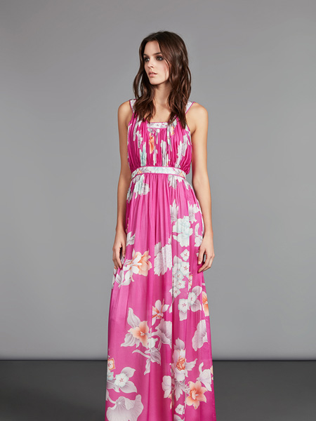 Leonard Paris女装品牌2020秋季吊带粉色收腰连衣裙