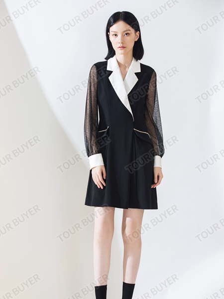 阿莱贝琳女装品牌2020秋冬黑色半透明连衣裙