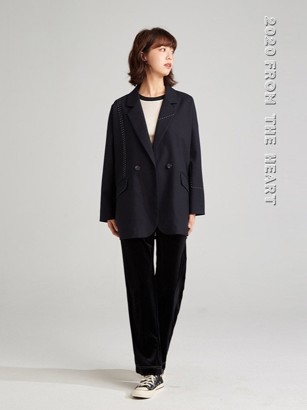 森林鳥女裝品牌2020秋季黑色時尚外套