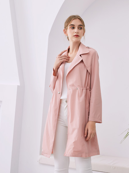 KzrKze女装品牌2020秋季粉色长款外套