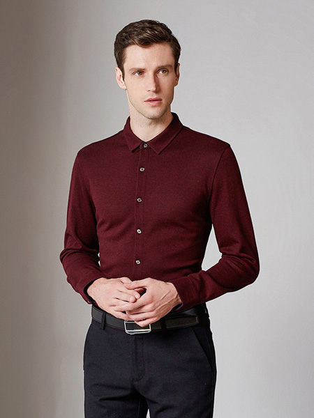 爱迪丹顿男装品牌2020秋季红色立领衬衫