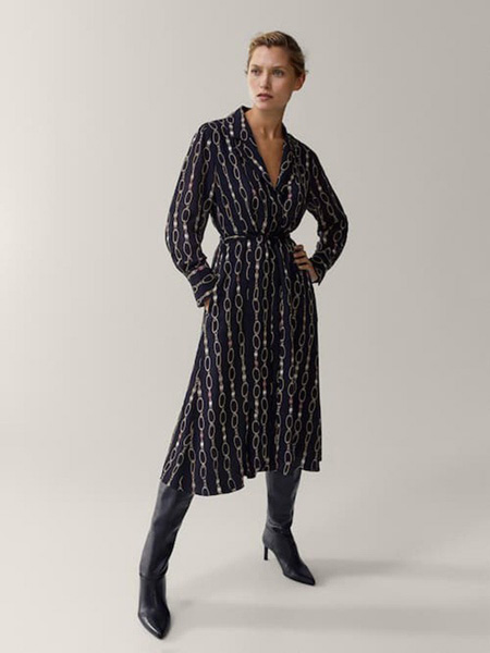 Massimo Dutti女装品牌2020秋季黑色条纹连衣裙