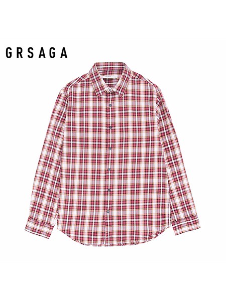 GRSAGA男装品牌2020秋季红色格子衬衫