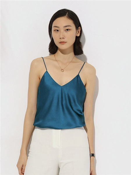 微丝里女装品牌2020春夏青色吊带打底衫