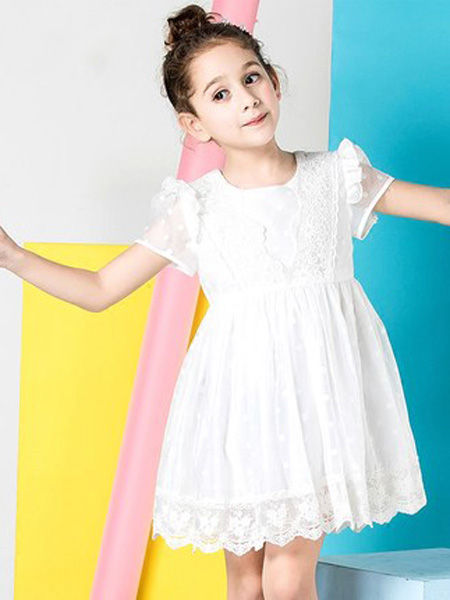 淘帝童装品牌2020春夏公主白色连衣裙