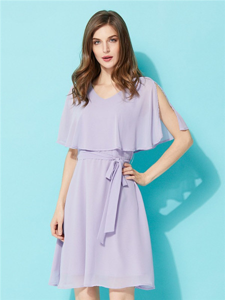 WANKO、VEEKO女装品牌2020春夏潮流紫色连衣裙