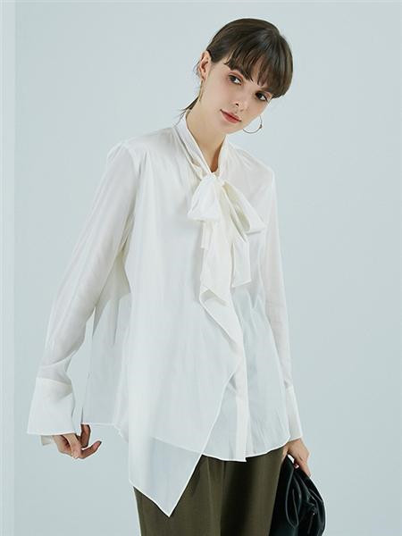KCOU酷丑女装品牌2020秋冬领结白色衬衫
