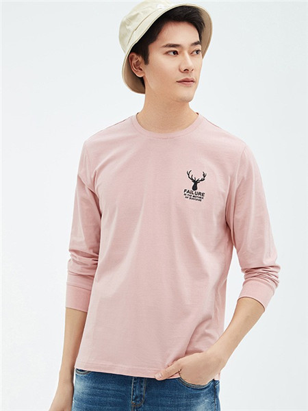 翡翠男装品牌2020秋冬粉色长袖T恤
