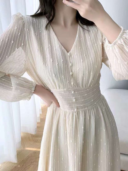 MUUZI木子集合店女装品牌2020秋季白色印花连衣裙