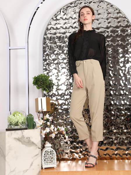 SASLAX莎斯莱思女装品牌2020秋季褐色休闲长裤