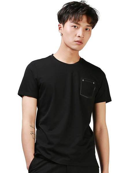 LUOHAO骆豪男装品牌2020春夏韩版黑色T恤