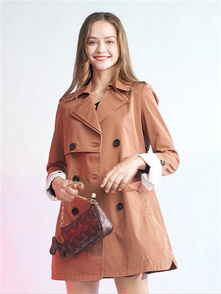汤米诺女装品牌2020秋冬褐色长款外套