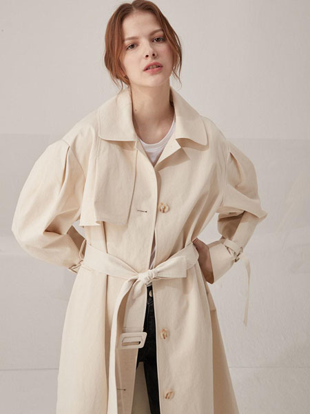 茧构女装品牌2020秋季褐色束腰长款外套
