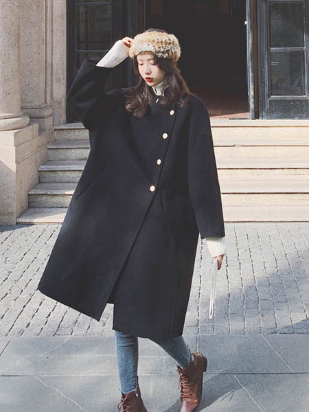 Sandro Tonali女装品牌2020秋季淑女黑色长款外套
