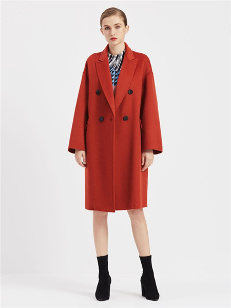 臣枫女装品牌2020秋冬红色休闲长款外套