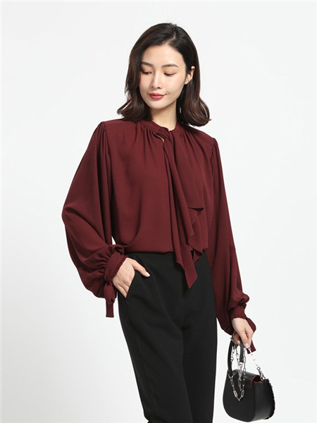 玳莎女装品牌2020秋季红色舒适衬衫