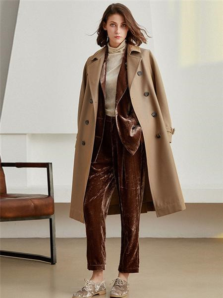丽莫女装品牌2020秋季褐色长款外套