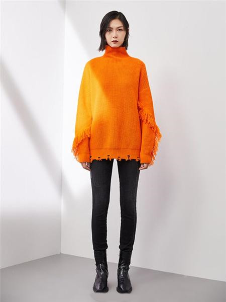 OTT女装女装品牌2020秋季复古橘色高领针织衫