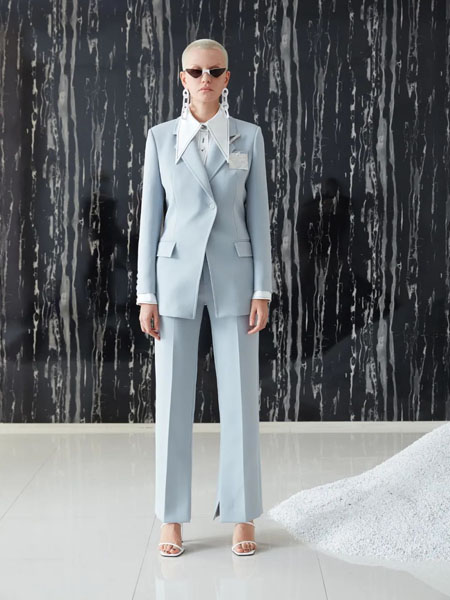 维斯提诺女装品牌2020秋季商务蓝色西服套装