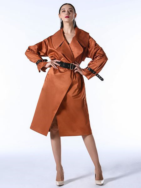 Vesper Lynd女装品牌2020秋冬褐色加绒束腰外套