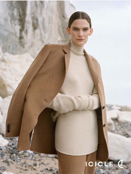 ICICLE女装品牌2020秋季舒适褐色长袖长款外套