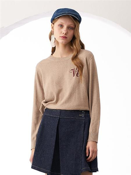 安所女装品牌2020秋季圆领纯色针织长袖衫