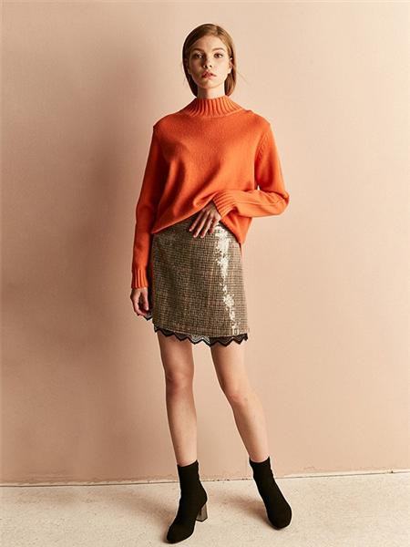 蒂蒂卡娜女装品牌2020秋季时尚橘色高领毛衣