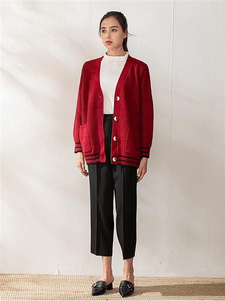 蒂蒂卡娜女装品牌2020秋季红色针织外套