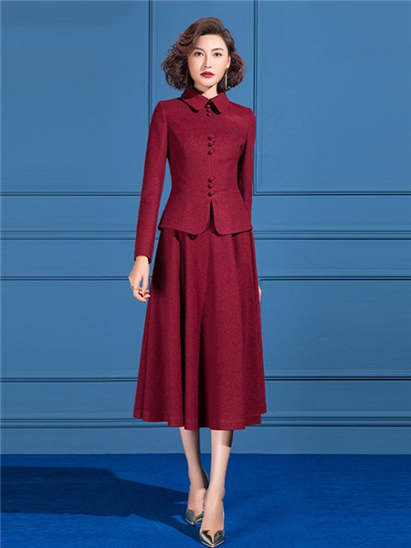 SUSONGETH/首尚格释女装品牌2020秋季红色立领连衣裙