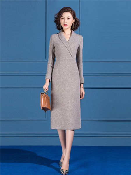 SUSONGETH/首尚格释女装品牌2020秋季灰色长袖修身连衣裙