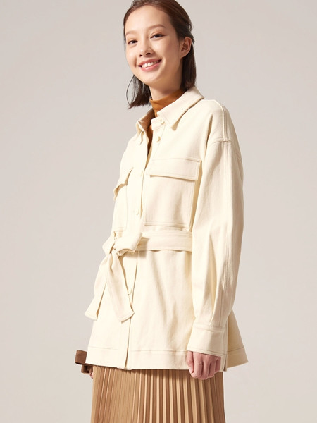 ClothScenery布景女装品牌2020秋季潮流立领白色束腰外套
