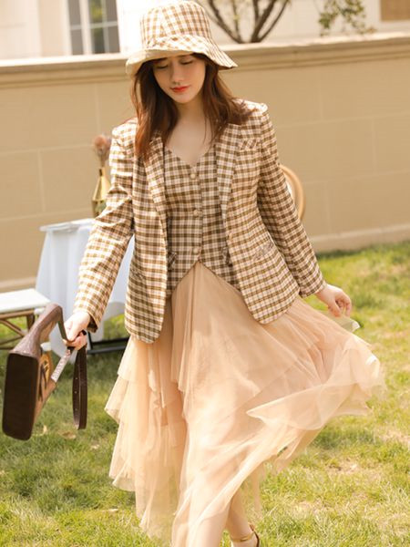納紋女裝品牌2020秋季韓版純色格子套裝