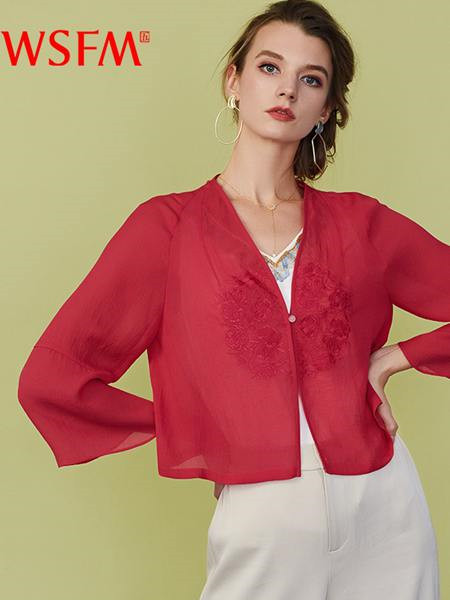 五色风马WSFM女装品牌2020秋季个性红色薄外套