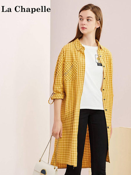 拉夏贝尔女装品牌2020秋季格子薄外套