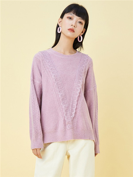gcrues女装品牌2020秋冬紫色条纹针织衫