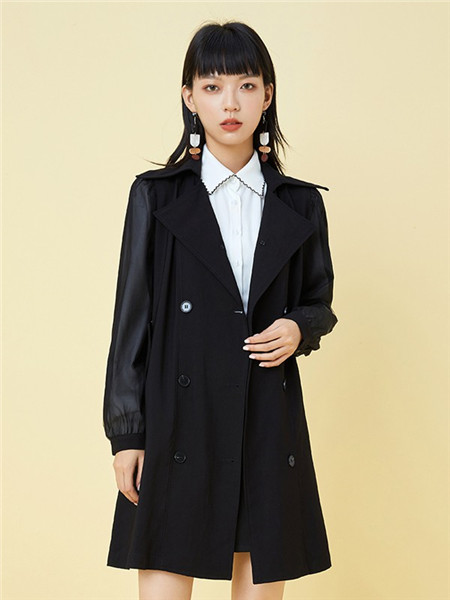 gcrues女装品牌2020秋冬黑色长款外套