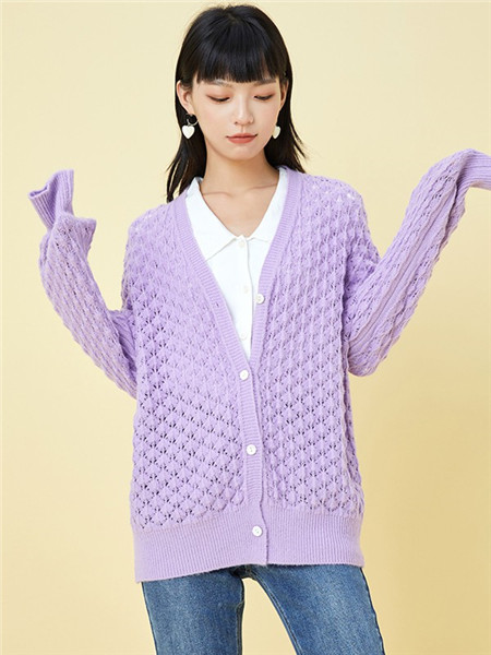 gcrues女装品牌2020秋冬紫色条纹毛衣
