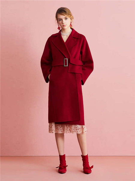 MissLace女装品牌2020秋冬红色束腰外套