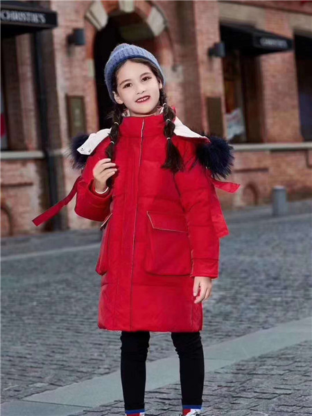 宾果童话童装品牌2020秋冬红色带帽棉衣