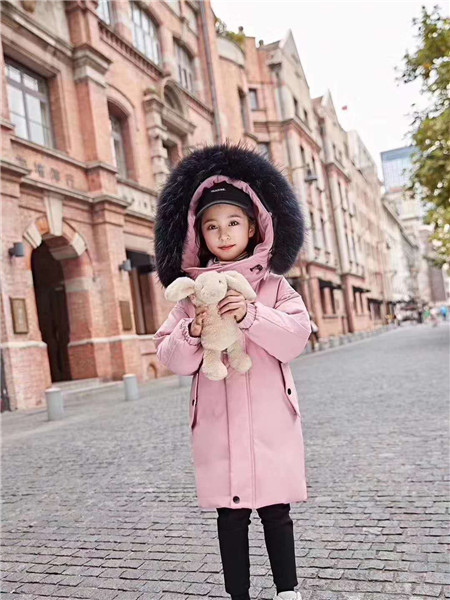 宾果童话童装品牌2020秋冬日系粉色带帽羽绒服