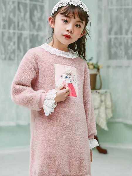 草莓家族童装品牌2020秋冬毛呢粉色连衣裙