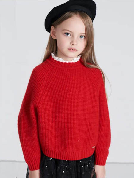 诺贝达童装品牌2020秋冬红色针织毛衣