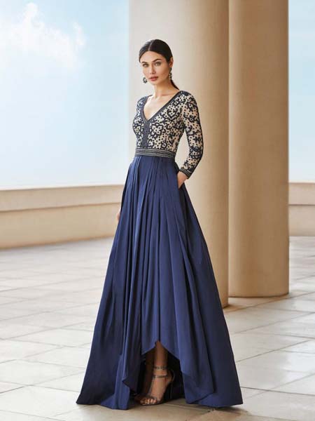 rosaclara2020秋季深蓝色长款半身裙
