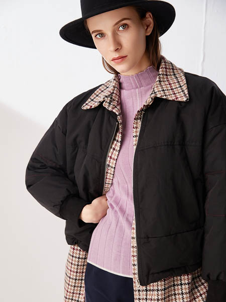 约布女装品牌2020秋冬格子纹黑色外套