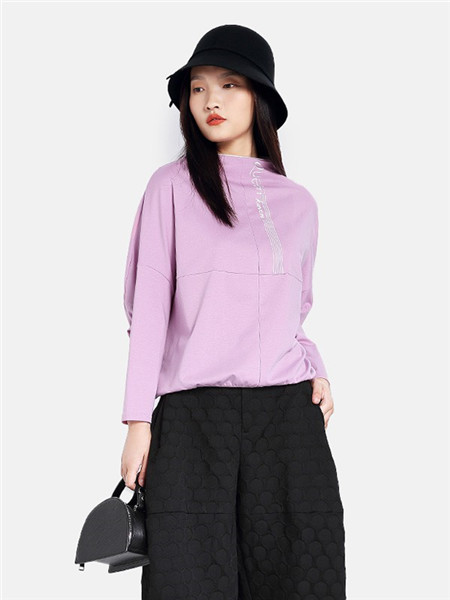 卡汶女装品牌2020秋冬紫色长袖套头衫