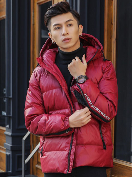 寒思羽绒羊绒品牌2020秋冬红色男士羽绒服